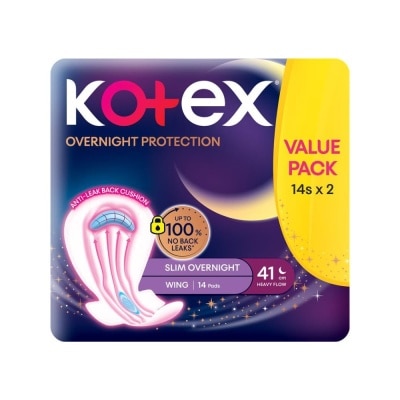 KOTEX Slim Overnight Protection Wing 41cm Twin Pack 14s x 2