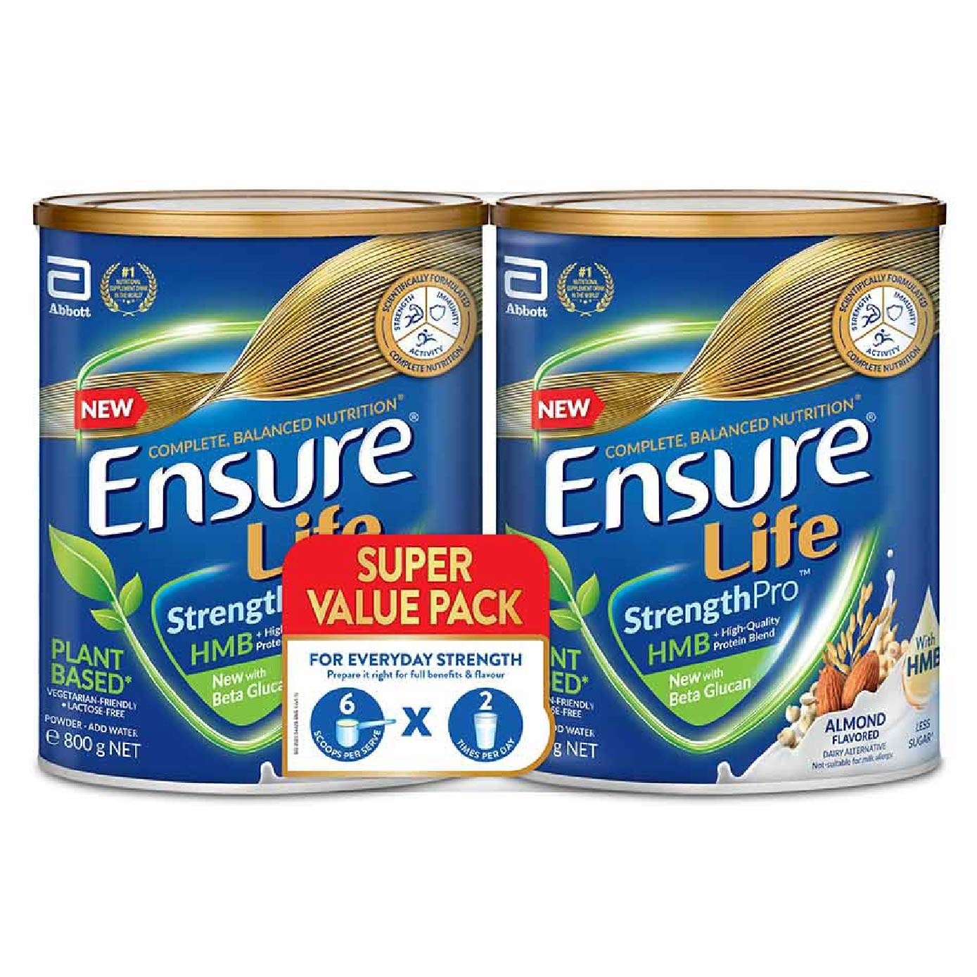 ENSURE Life Strength Pro Adult Nutrition Drink Powder Plant Based Vegetarian Almond 800g x 2s
