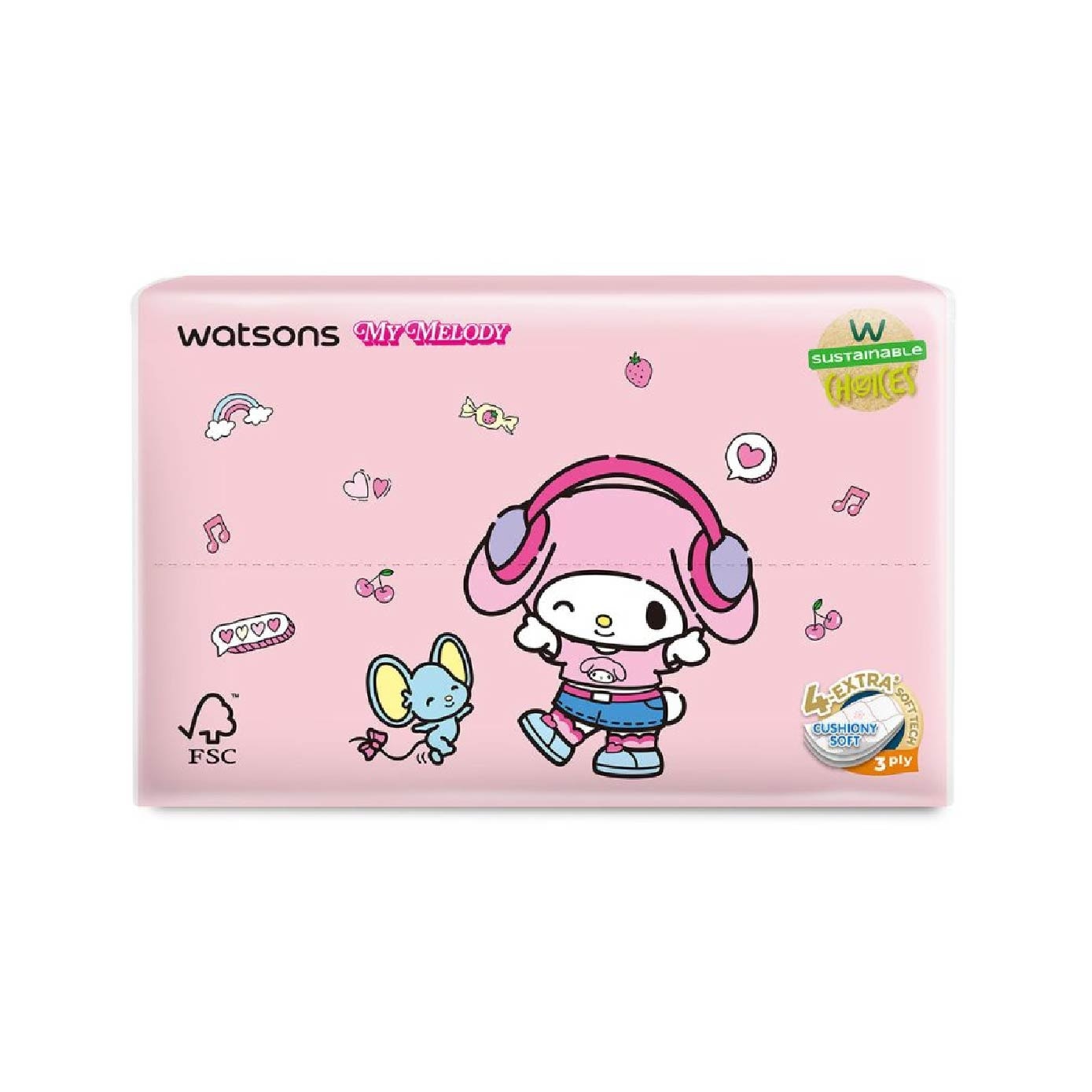Sanrio Melody Kuromi M Size Travel Tissue 3 Ply 50s x 4 Packs x 20s (Carton)