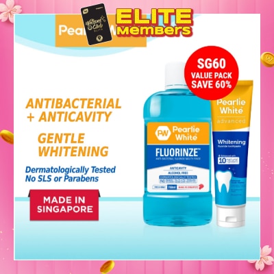 PEARLIE WHITE® Anti-bacterial Fluorinze Mouth Rinse 750ml + Advanced Whitening Fluoride Toothpaste 130g