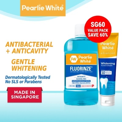 PEARLIE WHITE® Anti-bacterial Fluorinze Mouth Rinse 750ml + Advanced Whitening Fluoride Toothpaste 130g