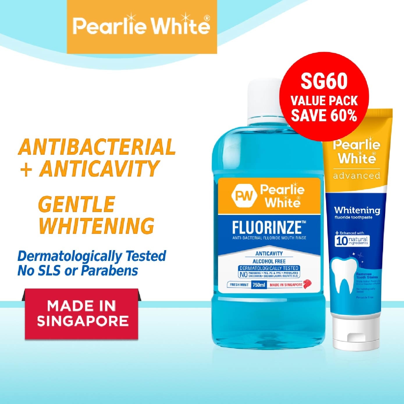 Anti-bacterial Fluorinze Mouth Rinse 750ml + Advanced Whitening Fluoride Toothpaste 130g