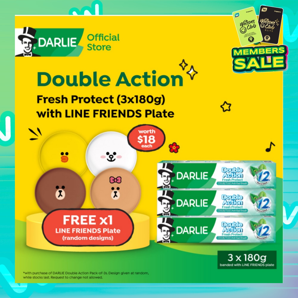 Double Action Fresh Protect Toothpaste + LINE Plate 180g x 3s