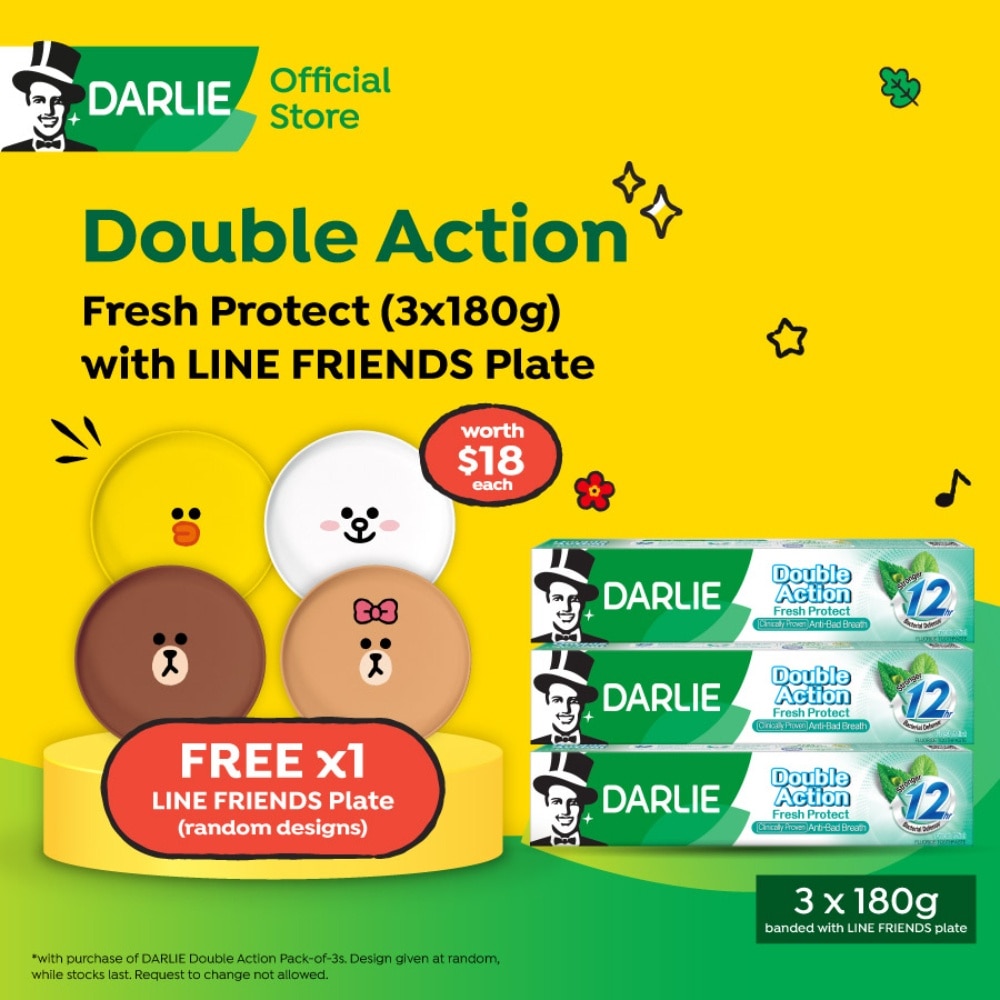 Double Action Fresh Protect Toothpaste + LINE Plate 180g x 3s