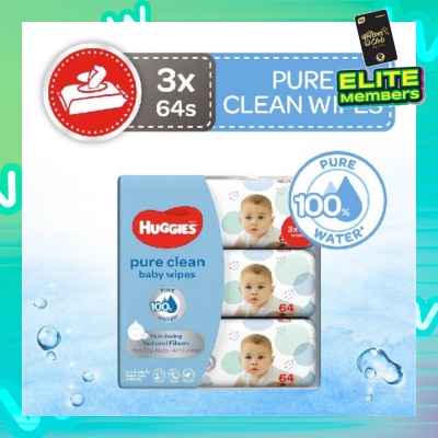 HUGGIES Pure Clean Baby Wipes 64s x 3packs