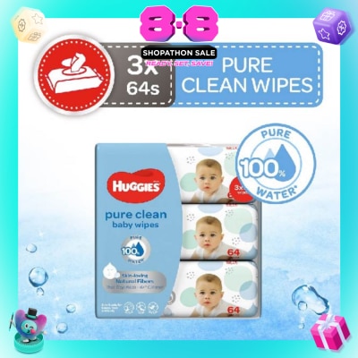 HUGGIES - Pure Clean Baby Wipes 64s x 3packs