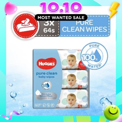 HUGGIES Pure Clean Baby Wipes 64s x 3packs image