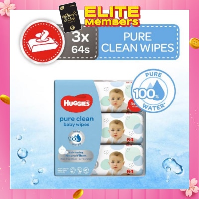 HUGGIES Pure Clean Baby Wipes 64s x 3packs