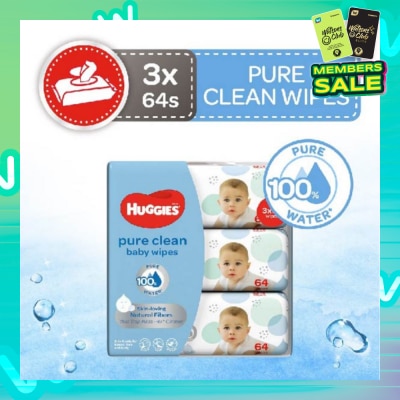 HUGGIES Pure Clean Baby Wipes 64s x 3packs