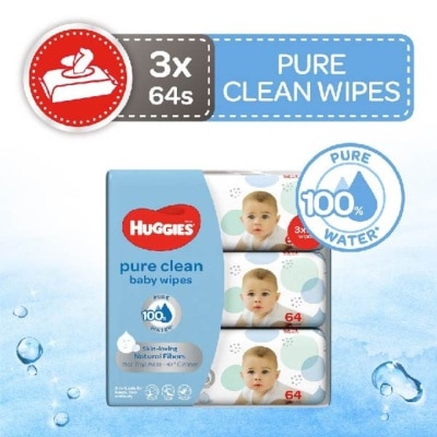 HUGGIES Pure Clean Baby Wipes 64s x 3packs