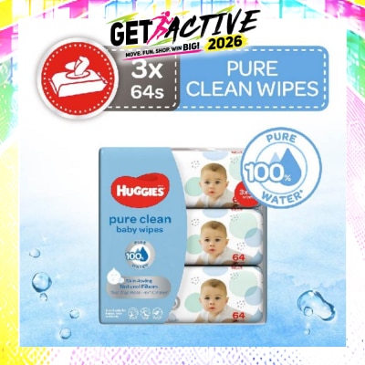 HUGGIES - Pure Clean Baby Wipes 64s x 3packs image