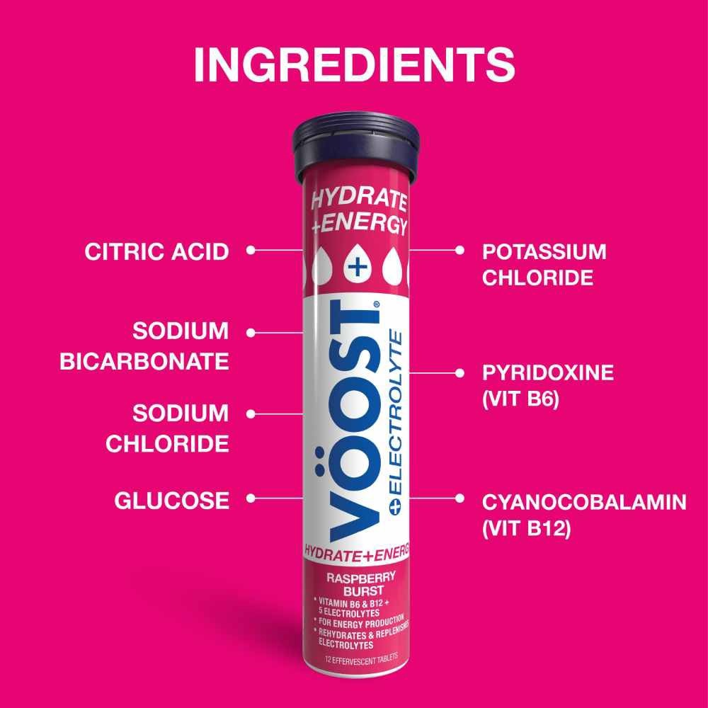 Hydrate + Energy Burst Effervescent Raspberry Tablet 12s