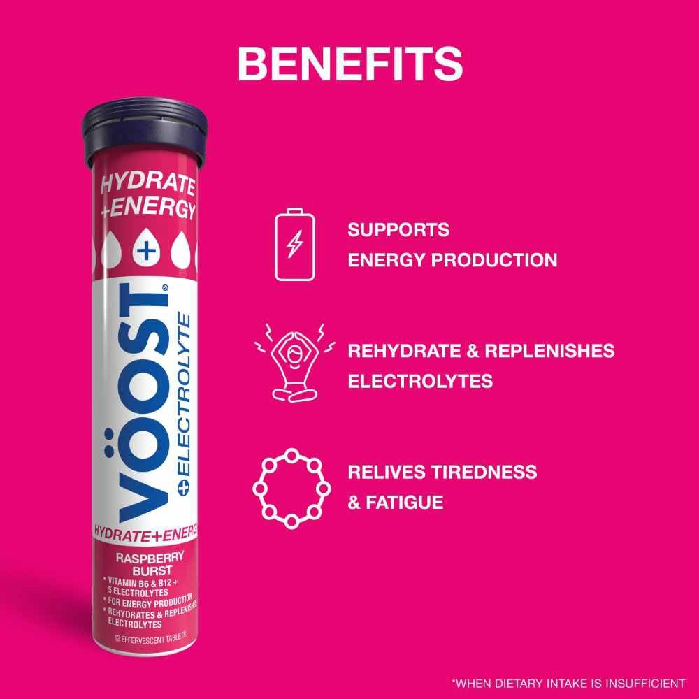 Hydrate + Energy Burst Effervescent Raspberry Tablet 12s