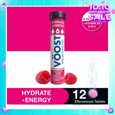 VOOST Hydrate + Energy Burst Effervescent Raspberry Tablet 12s