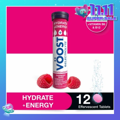VOOST Hydrate + Energy Burst Effervescent Raspberry Tablet 12s