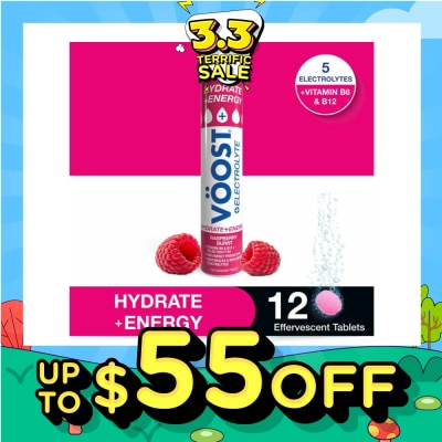 VOOST Hydrate + Energy Burst Effervescent Raspberry Tablet 12s
