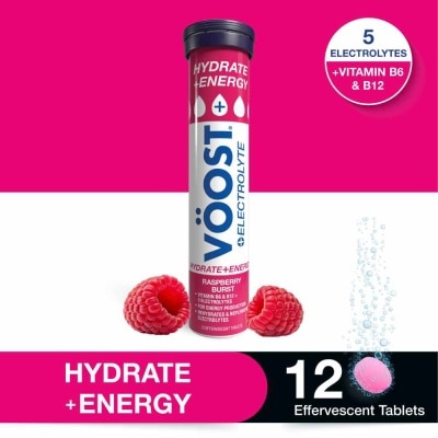 VOOST Hydrate + Energy Burst Effervescent Raspberry Tablet 12s