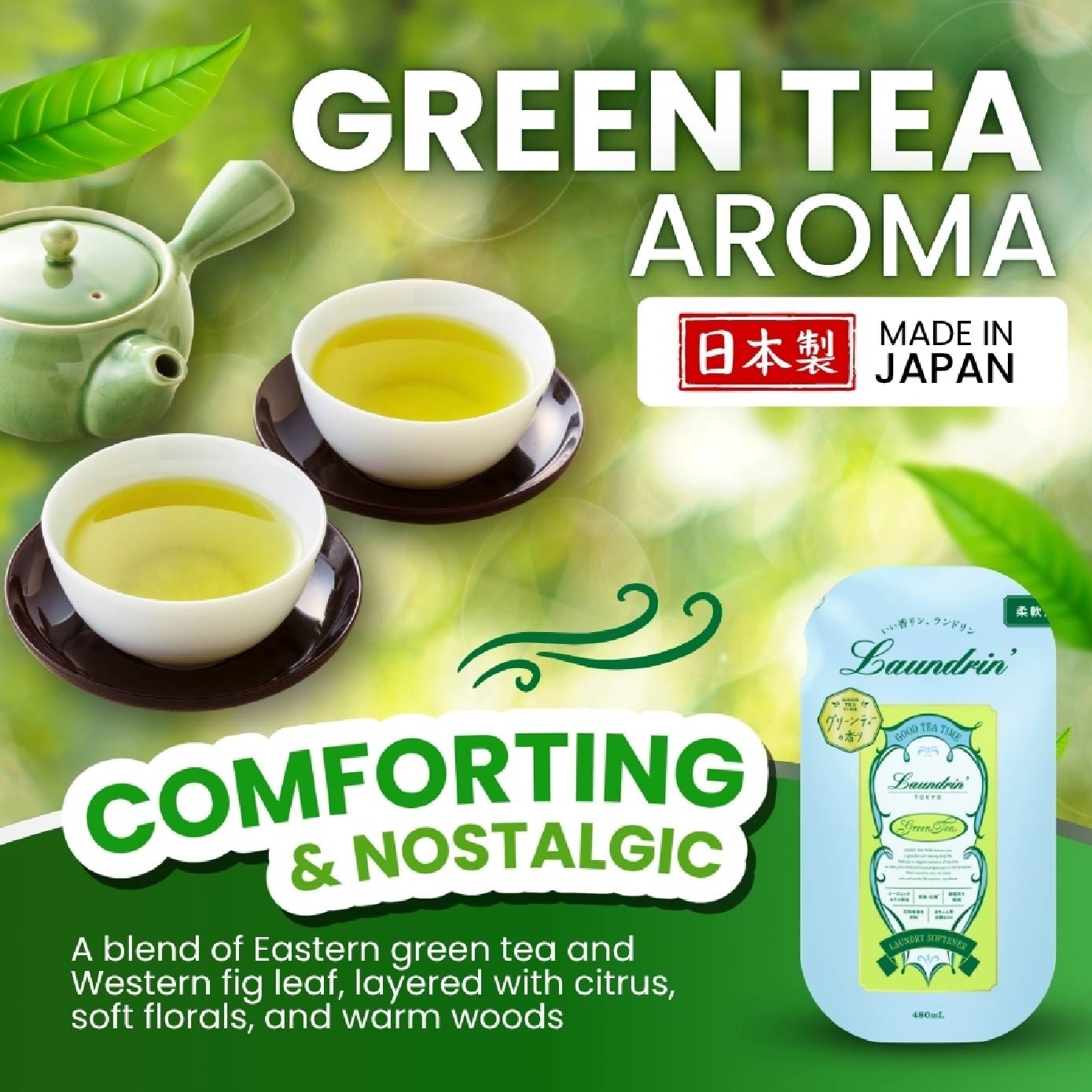 Laundry Softener Green Tea Refill 480ml