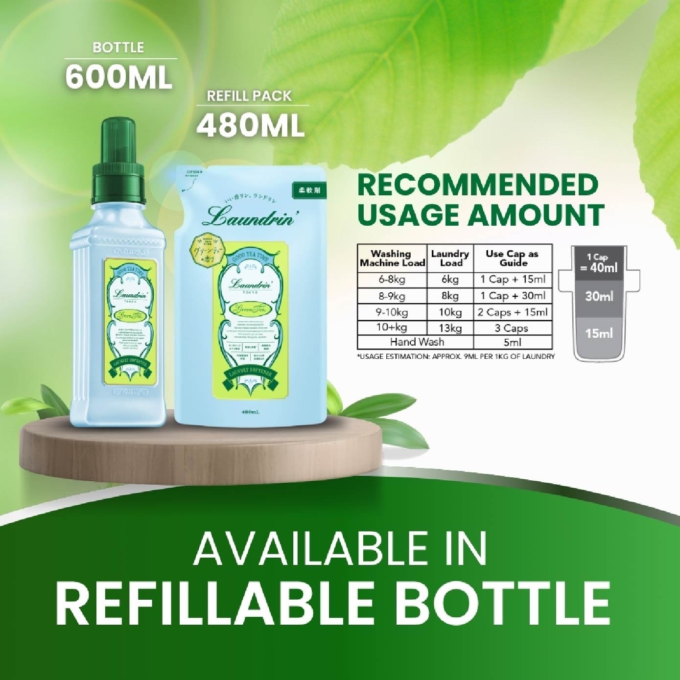 Laundry Softener Green Tea Refill 480ml