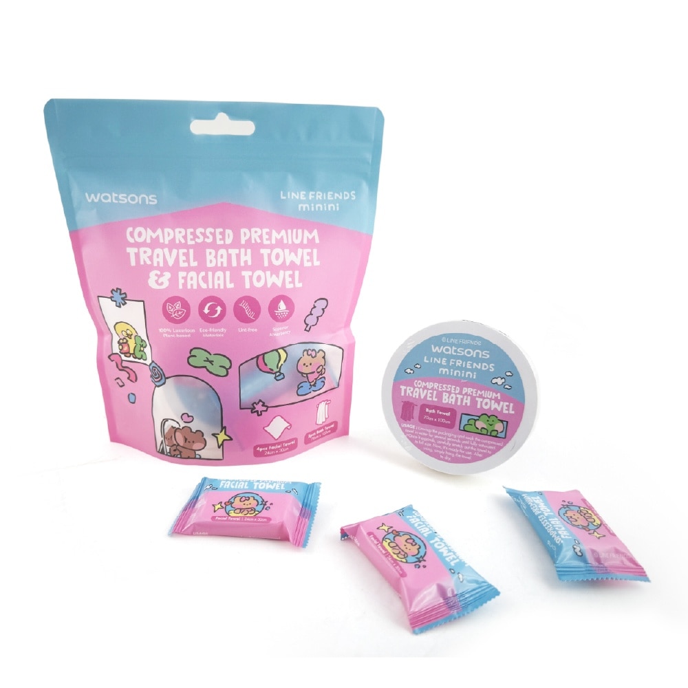 Line Friends Minini Compresed Premium Travel Bath Towel & Facial Towel 6s