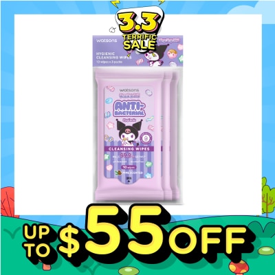 WATSONS Sanrio Kuromi Anti-Bacterial Hygienic Cleansing Wipes Pine Scented 10s x 3