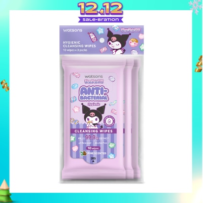 WATSONS Sanrio Kuromi Anti-Bacterial Hygienic Cleansing Wipes Pine Scented 10s x 3