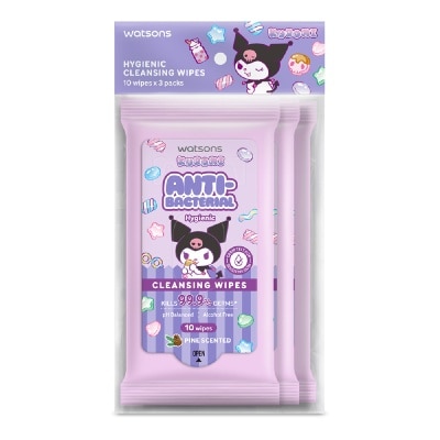 WATSONS Sanrio Kuromi Anti-Bacterial Hygienic Cleansing Wipes Pine Scented 10s x 3