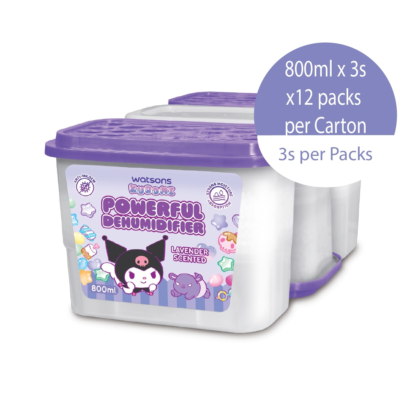 Sanrio Kuromi Powerful Dehumidifier Lavender Scented 800ml x 3s x 12 (Per Carton)