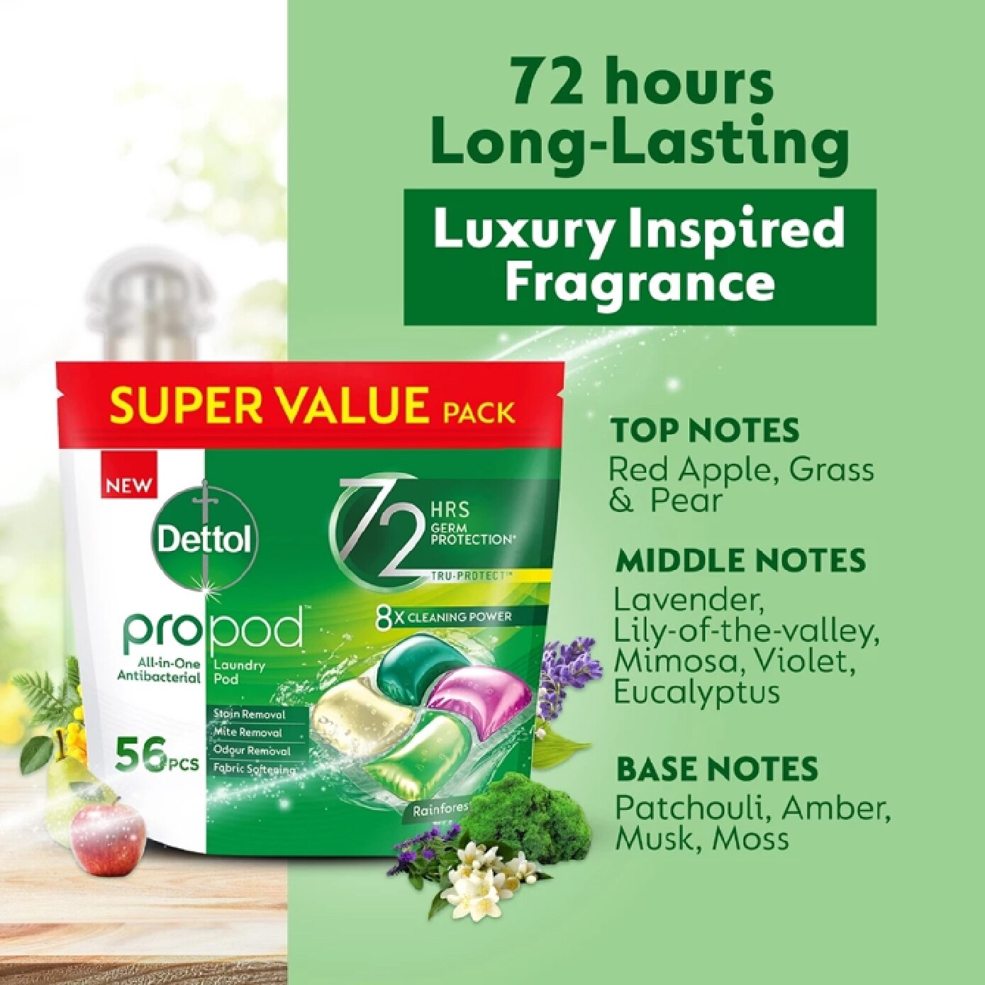 All-in-One Antibacterial Laundry ProPod Rainforest Fresh Value Pack 56s image