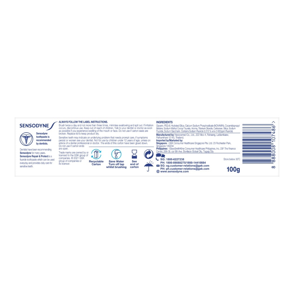 Sensitive Teeth Oral Care Toothpaste Deep Repair & Protect Extra Fresh Twin Pack 2s x 100g