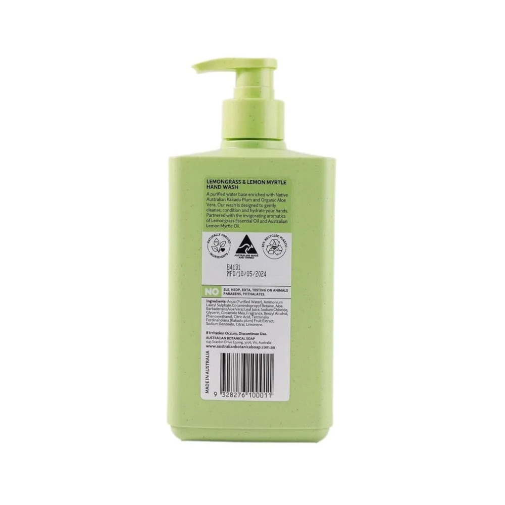 Australian Botanical Soap Lemongrass & Lemon Myrtle (Kakadu Plum Coconut Oil Organic Aloe Vera Lemongrass And Myrtle Oil) Hand Wash 500ml