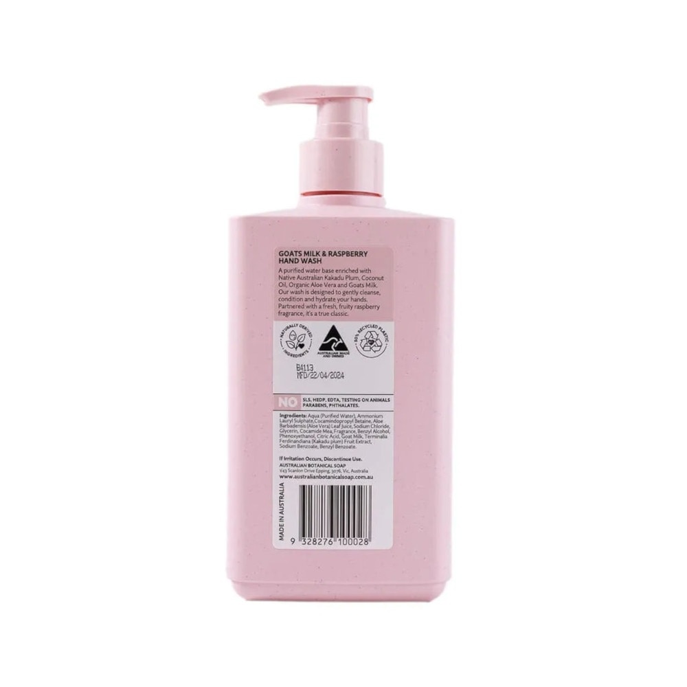 Australian Botanical Soap Goats Milk & Raspberry (Kakadu Plum Coconut Oil Organic Aloe Vera And Raspberry) Hand Wash 500ml