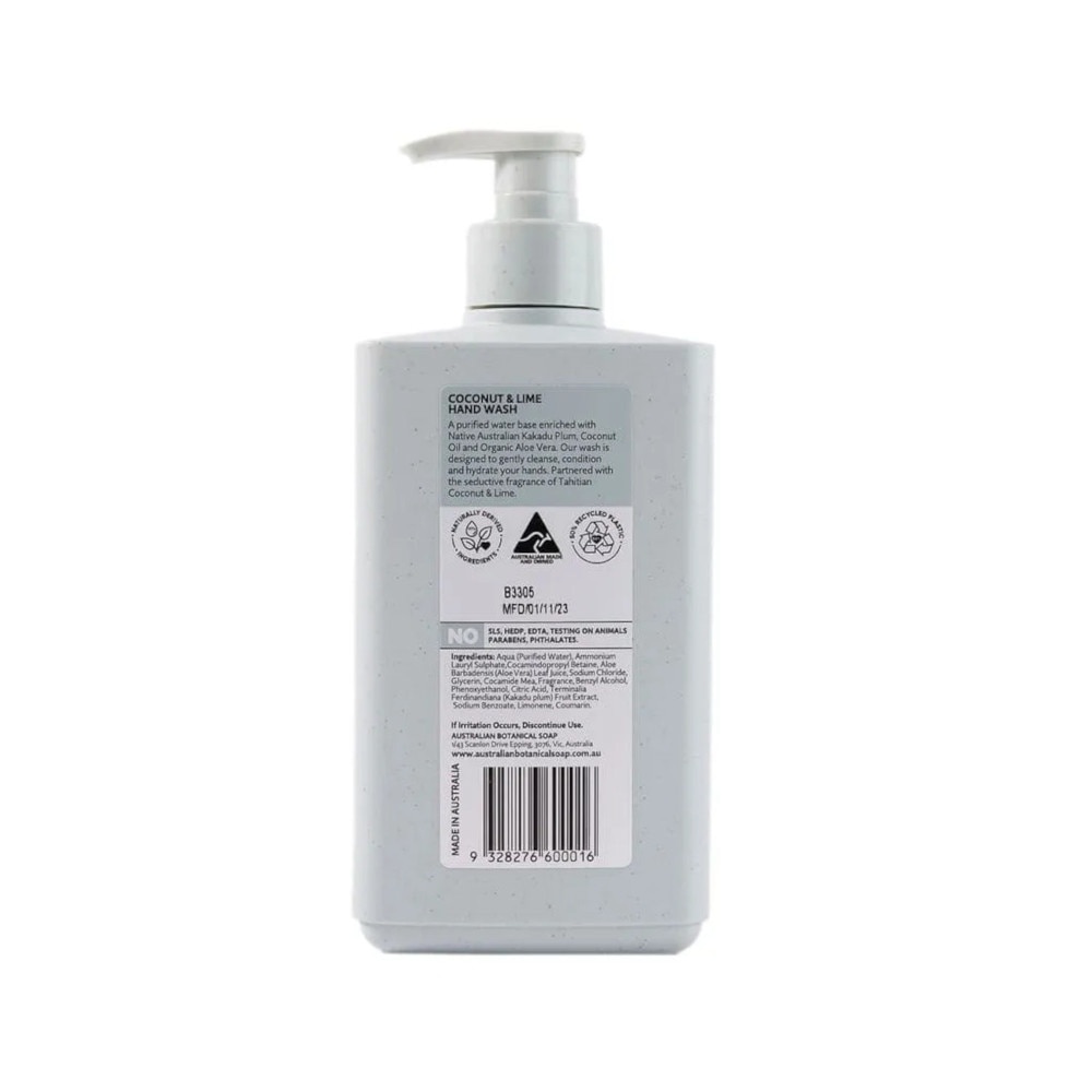 Australian Botanical Soap Coconut & Lime (Kakadu Plum Coconut Oil And Organic Aloe Vera And Lime) Hand Wash 500ml
