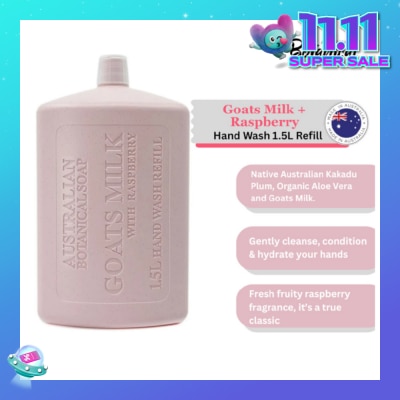 ABS Australian Botanical Soap Goats Milk & Raspberry Hand Wash (Kakadu Plum Coconut Oil Organic Aloe Vera And Raspberry) Refill 1.5L