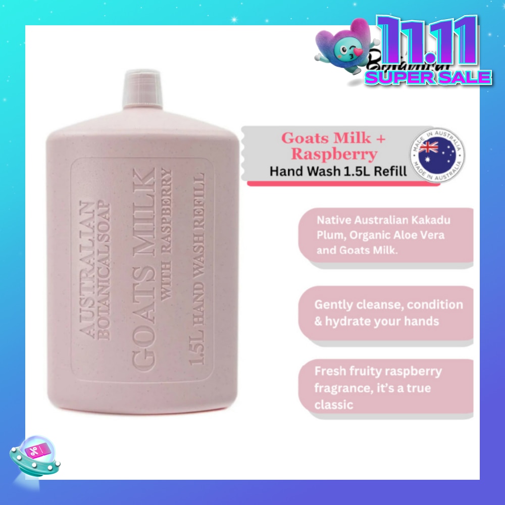 Australian Botanical Soap Goats Milk & Raspberry Hand Wash (Kakadu Plum Coconut Oil Organic Aloe Vera And Raspberry) Refill 1.5L