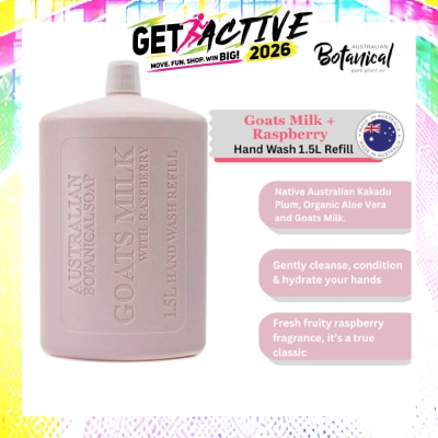 ABS - Australian Botanical Soap Goats Milk & Raspberry Hand Wash (Kakadu Plum Coconut Oil Organic Aloe Vera And Raspberry) Refill 1.5L (Expiry: Jan`2027) image
