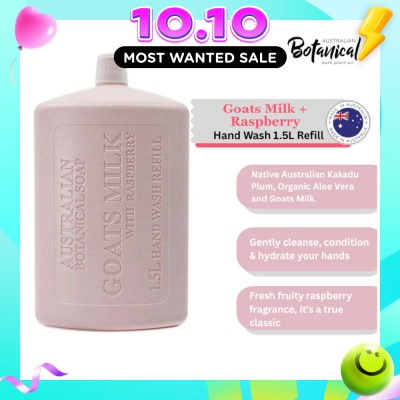 ABS Australian Botanical Soap Goats Milk & Raspberry Hand Wash (Kakadu Plum Coconut Oil Organic Aloe Vera And Raspberry) Refill 1.5L (Expiry: Jan`2027) image