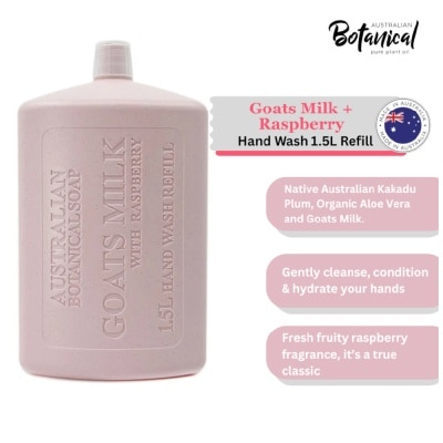 ABS Australian Botanical Soap Goats Milk & Raspberry Hand Wash (Kakadu Plum Coconut Oil Organic Aloe Vera And Raspberry) Refill 1.5L