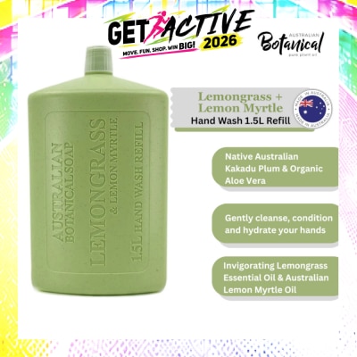 ABS - Australian Botanical Soap Lemongrass & Lemon Myrtle Hand Wash (Kakadu Plum Coconut Oil Organic Aloe Vera Lemongrass And Myrtle Oil) Refill 1.5L image