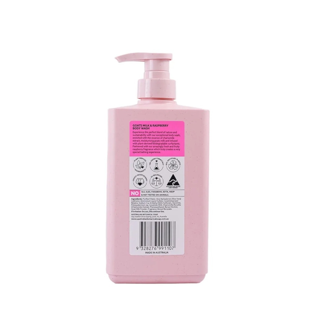 Australian Botanical Soap Goats Milk With Raspberry (Goat Milk Chamomile Organic Aloe Vera And Raspberry) Body Wash 750ml