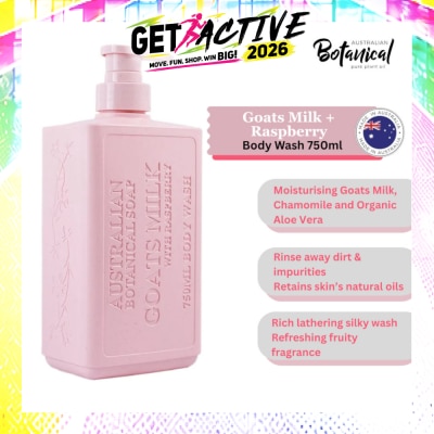 ABS - Australian Botanical Soap Goats Milk With Raspberry (Goat Milk Chamomile Organic Aloe Vera And Raspberry) Body Wash 750ml image