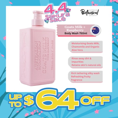 ABS - Australian Botanical Soap Goats Milk With Raspberry (Goat Milk Chamomile Organic Aloe Vera And Raspberry) Body Wash 750ml