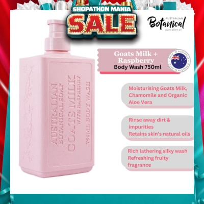 ABS - Australian Botanical Soap Goats Milk With Raspberry (Goat Milk Chamomile Organic Aloe Vera And Raspberry) Body Wash 750ml