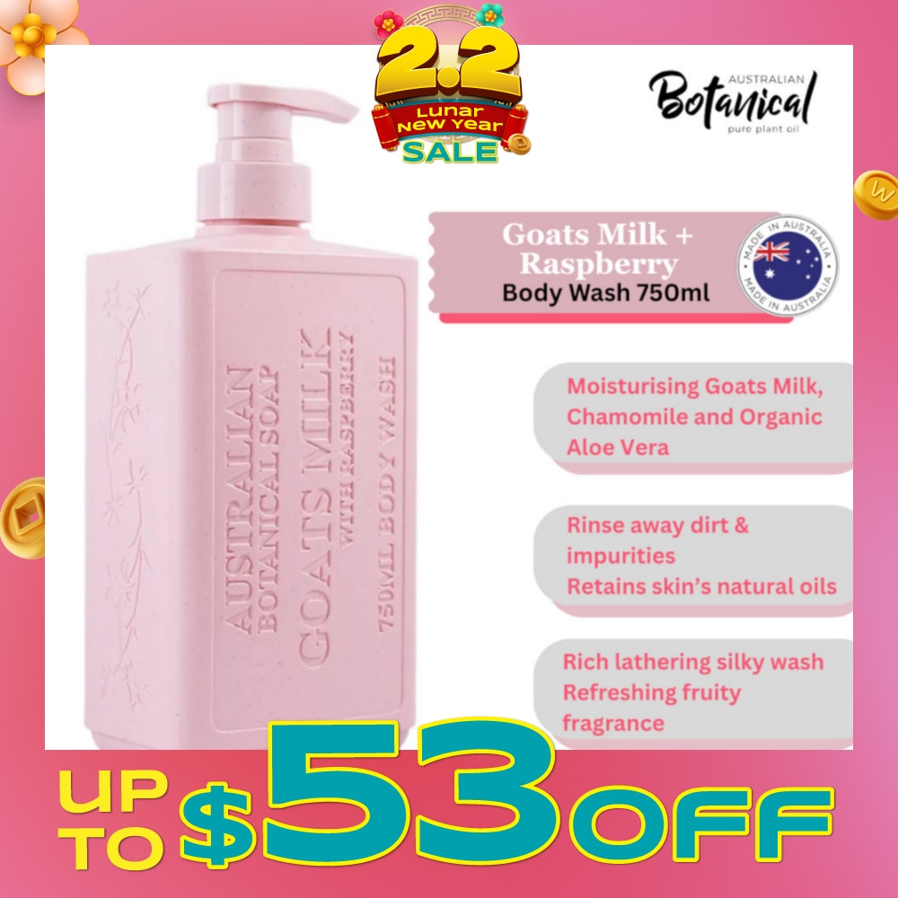 Australian Botanical Soap Goats Milk With Raspberry (Goat Milk Chamomile Organic Aloe Vera And Raspberry) Body Wash 750ml