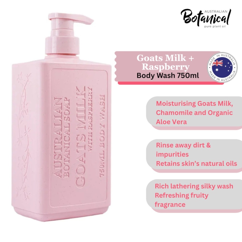 Australian Botanical Soap Goats Milk With Raspberry (Goat Milk Chamomile Organic Aloe Vera And Raspberry) Body Wash 750ml