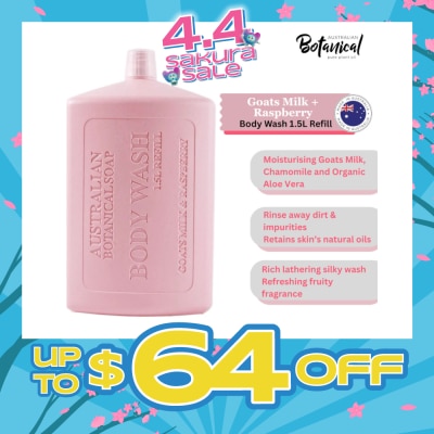 ABS - Australian Botanical Soap Goats Milk With Raspberry Body Wash  (Goat Milk Chamomile Organic Aloe Vera And Raspberry) Refill 1.5L