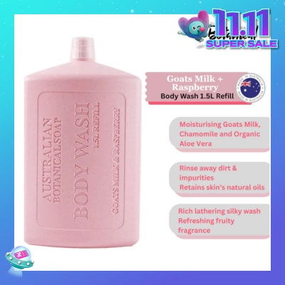 ABS Australian Botanical Soap Goats Milk With Raspberry Body Wash  (Goat Milk Chamomile Organic Aloe Vera And Raspberry) Refill 1.5L