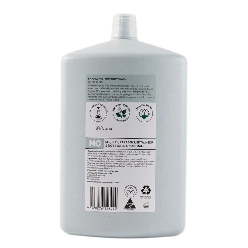 Australian Botanical Soap Coconut & Lime Body Wash (Chamomile Organic Aloe Vera Coconut And Lime) Refill 1.5L