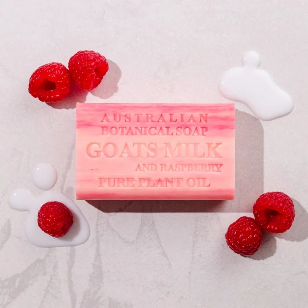 Australian Botanical Soap Goats Milk With Raspberry Soap Bar 200g