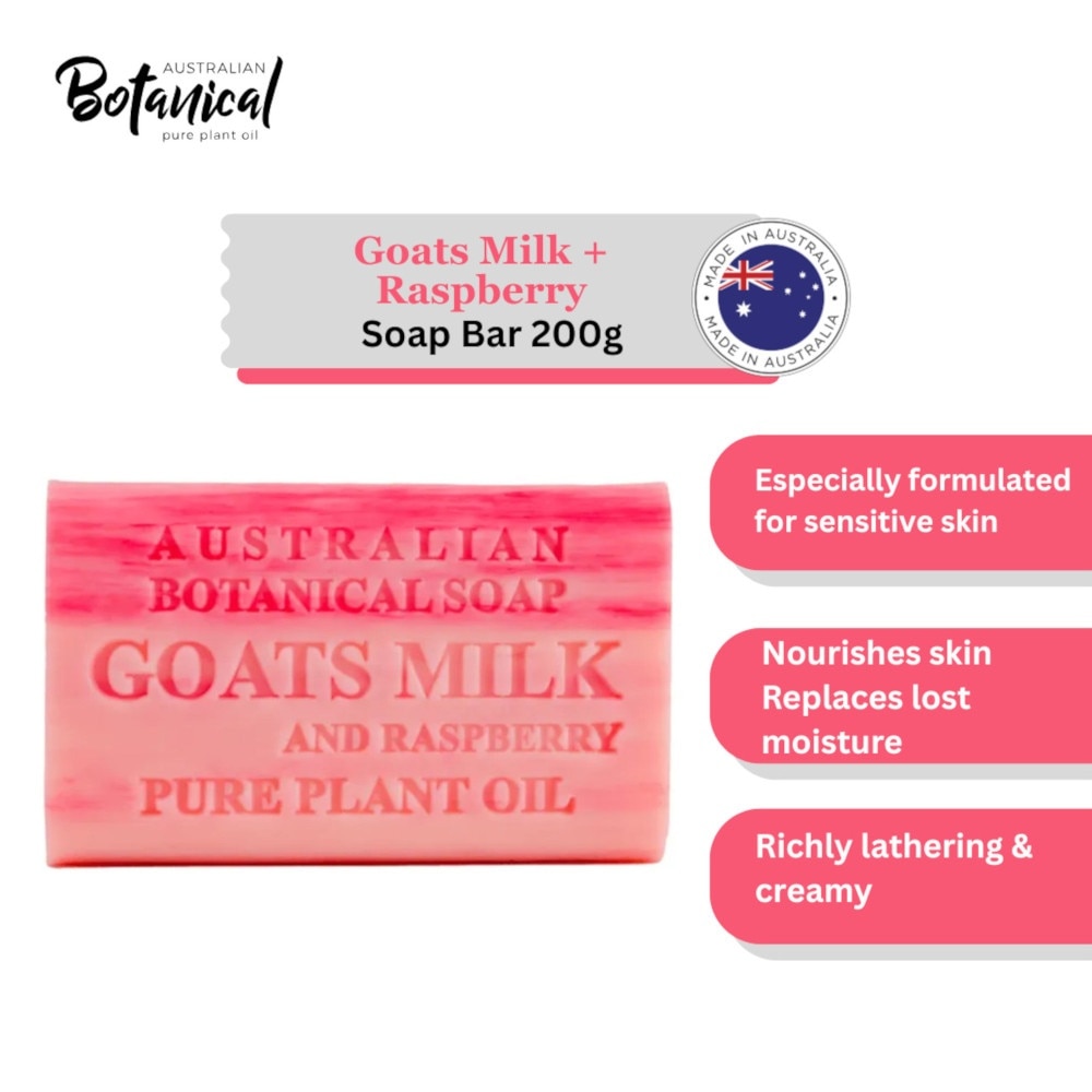 Australian Botanical Soap Goats Milk With Raspberry Soap Bar 200g